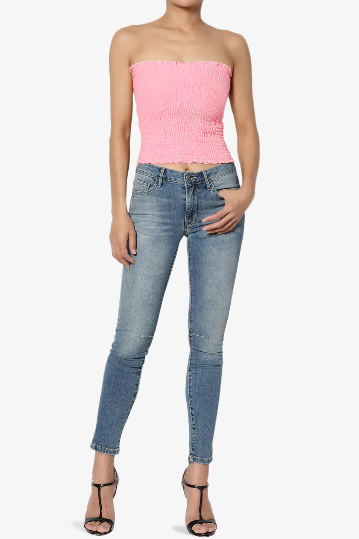 Faleece Smocked Crop Tube Top BRIGHT PINK_6