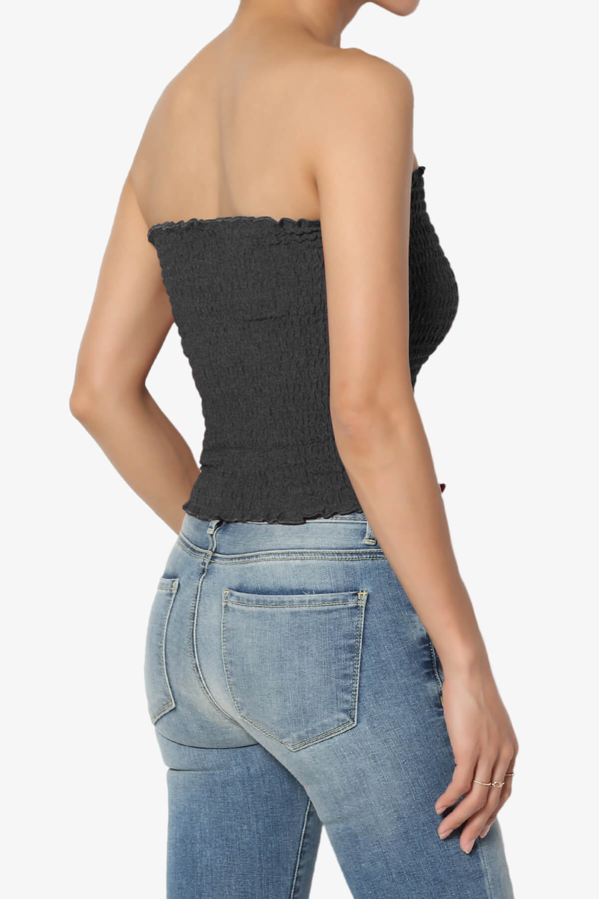 Faleece Smocked Crop Tube Top CHARCOAL_4