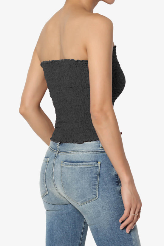 Faleece Smocked Crop Tube Top CHARCOAL_4