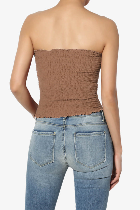 Faleece Smocked Crop Tube Top DEEP CAMEL_2