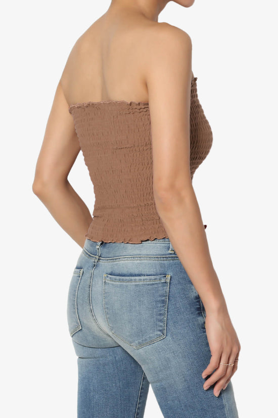 Faleece Smocked Crop Tube Top DEEP CAMEL_4