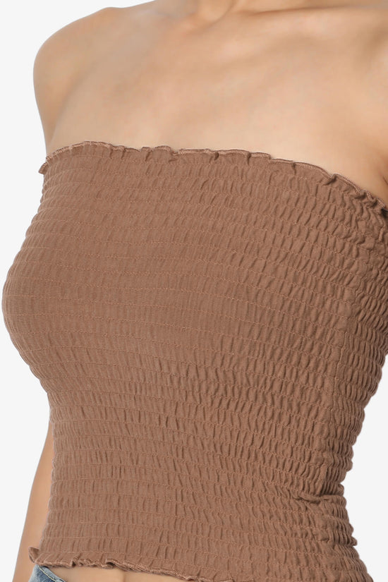 Faleece Smocked Crop Tube Top DEEP CAMEL_5