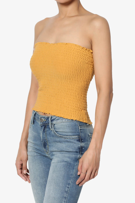 Faleece Smocked Crop Tube Top GOLDEN MUSTARD_3