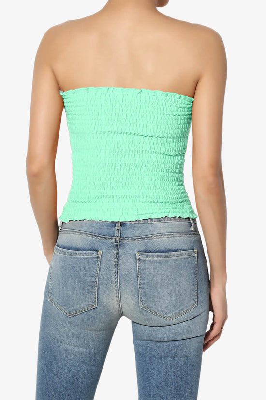Faleece Smocked Crop Tube Top GREEN MINT_2
