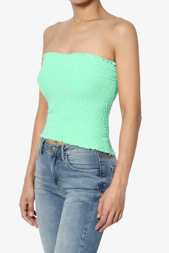 Faleece Smocked Crop Tube Top GREEN MINT_3