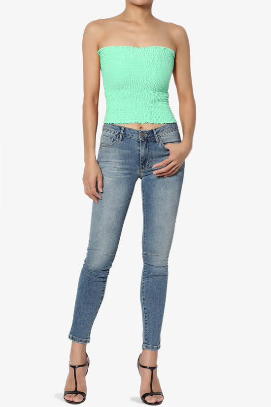 Faleece Smocked Crop Tube Top GREEN MINT_6