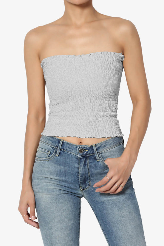 Faleece Smocked Crop Tube Top HEATHER GREY_1