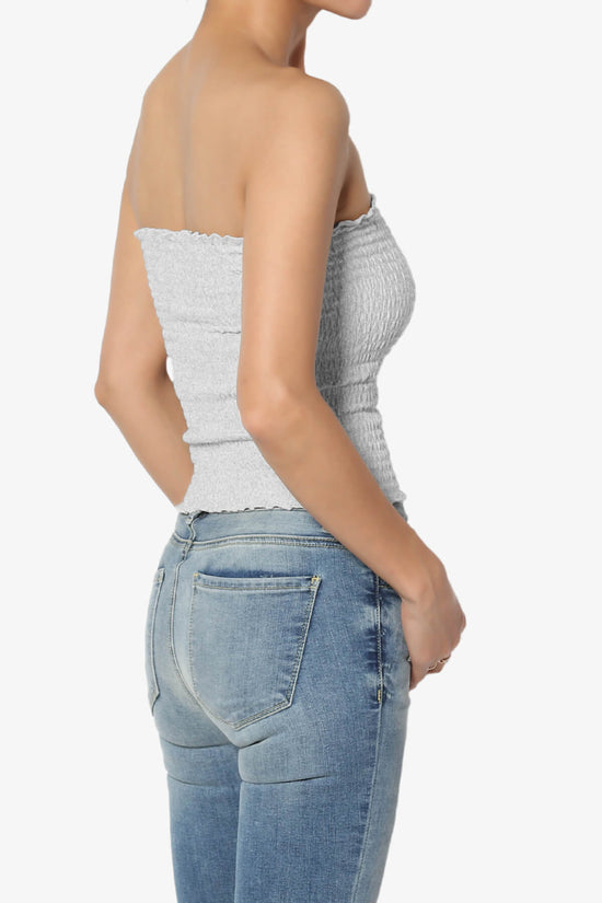 Faleece Smocked Crop Tube Top HEATHER GREY_4
