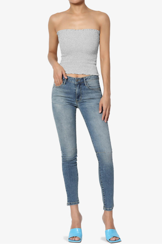 Faleece Smocked Crop Tube Top HEATHER GREY_6