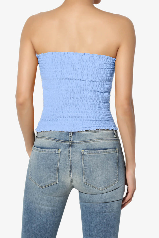 Faleece Smocked Crop Tube Top LIGHT BLUE_2