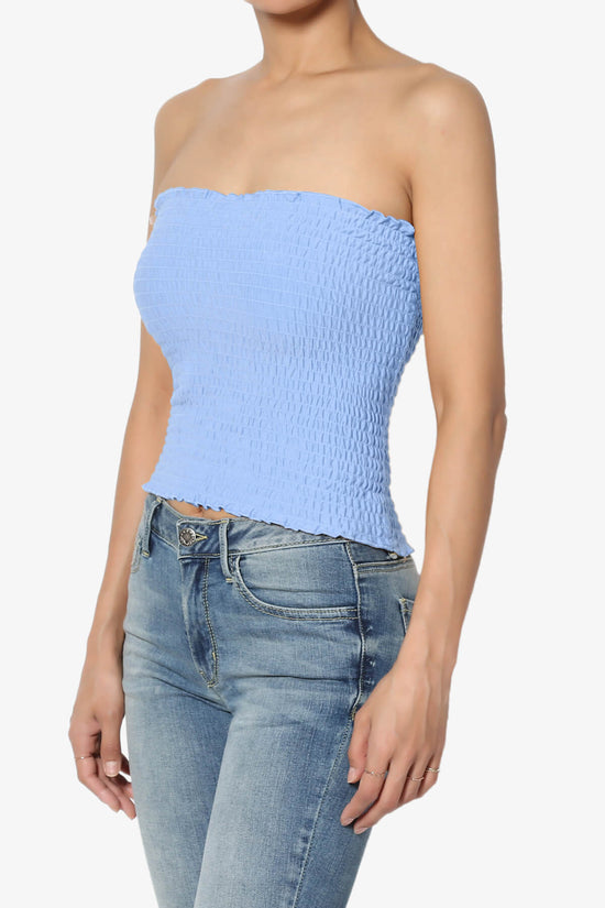Faleece Smocked Crop Tube Top LIGHT BLUE_3