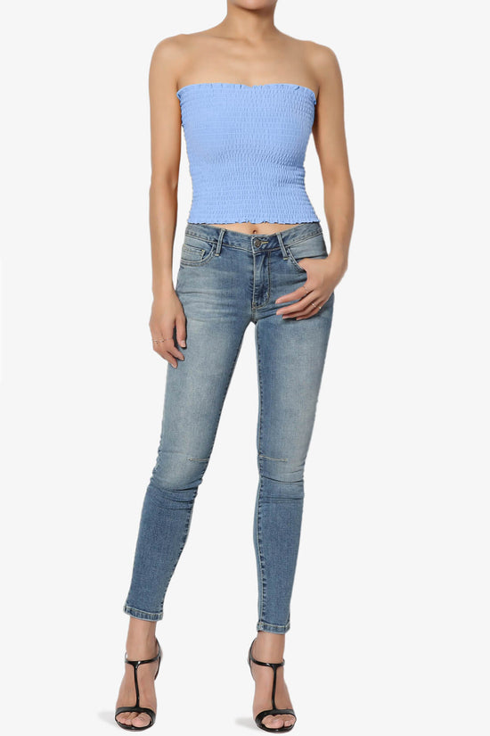 Faleece Smocked Crop Tube Top LIGHT BLUE_6