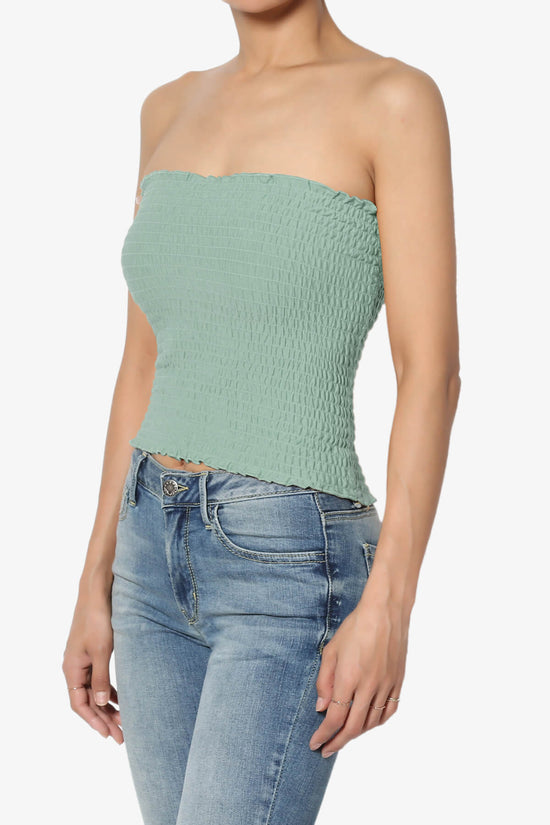 Faleece Smocked Crop Tube Top LIGHT GREEN_3