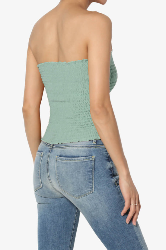 Faleece Smocked Crop Tube Top LIGHT GREEN_4