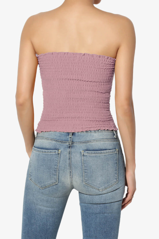 Faleece Smocked Crop Tube Top LIGHT ROSE_2