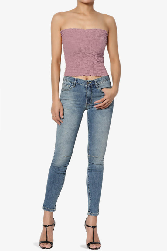 Faleece Smocked Crop Tube Top LIGHT ROSE_6
