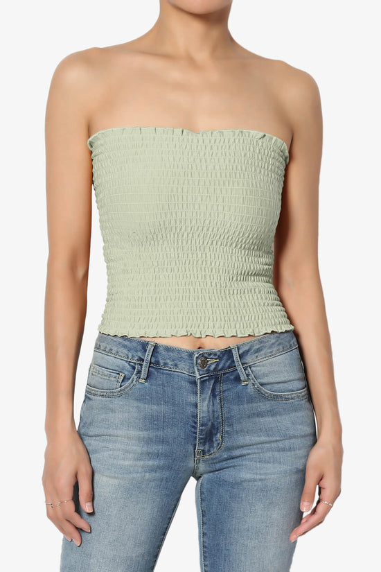 Faleece Smocked Crop Tube Top LIGHT SAGE_1