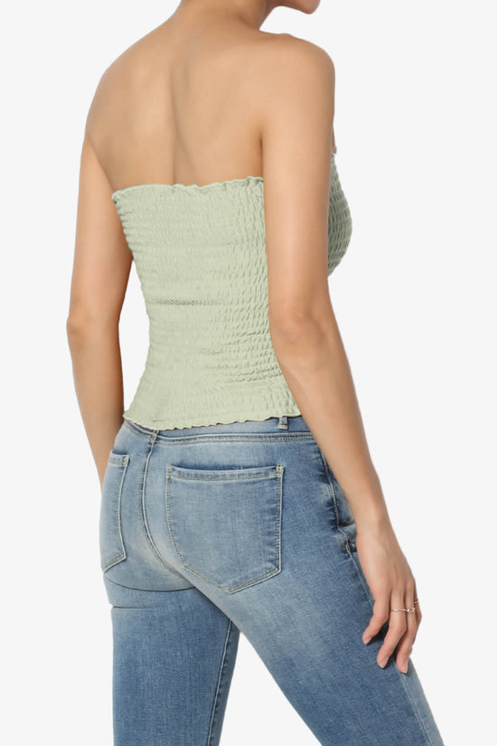 Faleece Smocked Crop Tube Top LIGHT SAGE_4