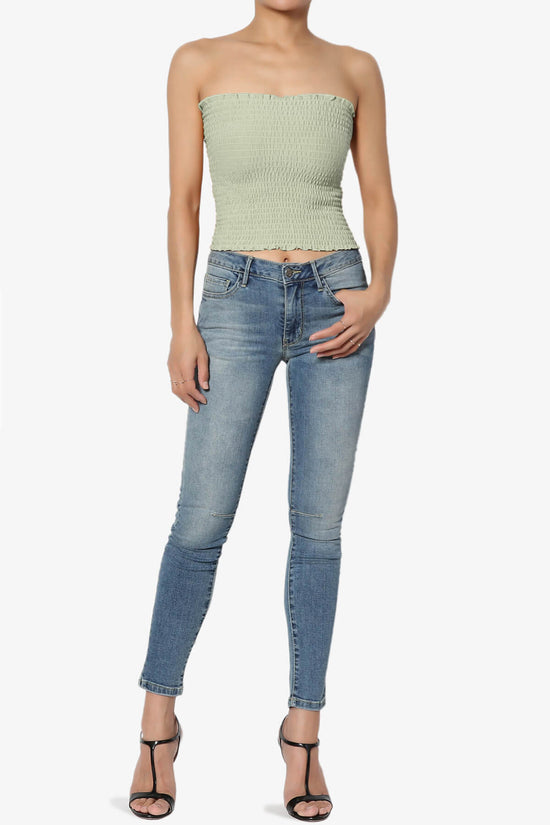 Faleece Smocked Crop Tube Top LIGHT SAGE_6
