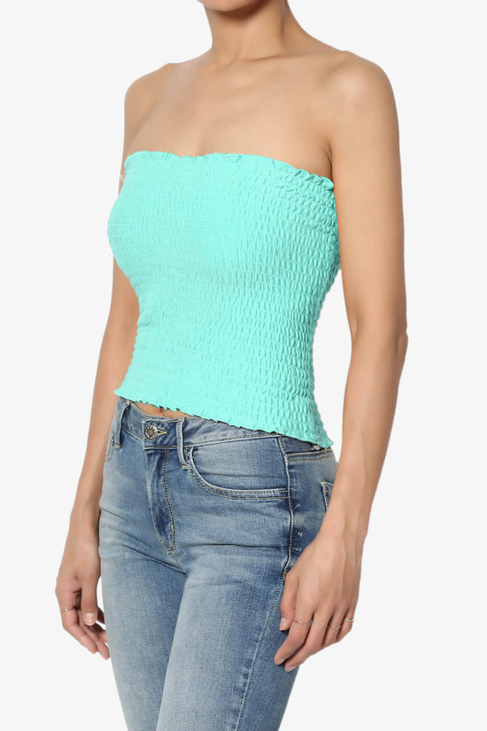 Faleece Smocked Crop Tube Top MINT_3
