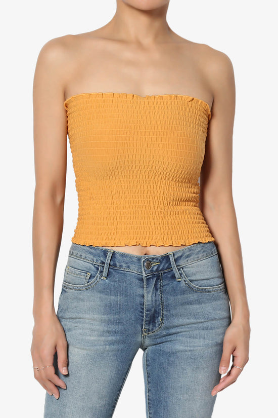 Faleece Smocked Crop Tube Top MUSTARD_1
