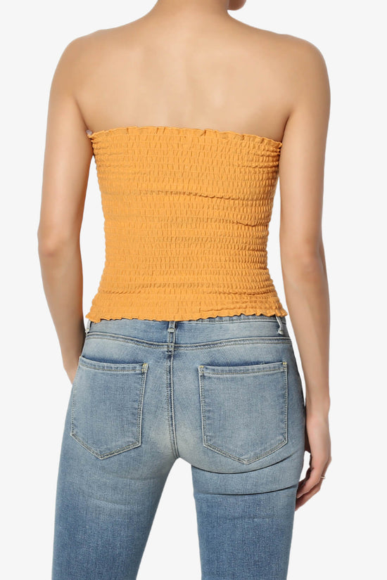 Faleece Smocked Crop Tube Top MUSTARD_2