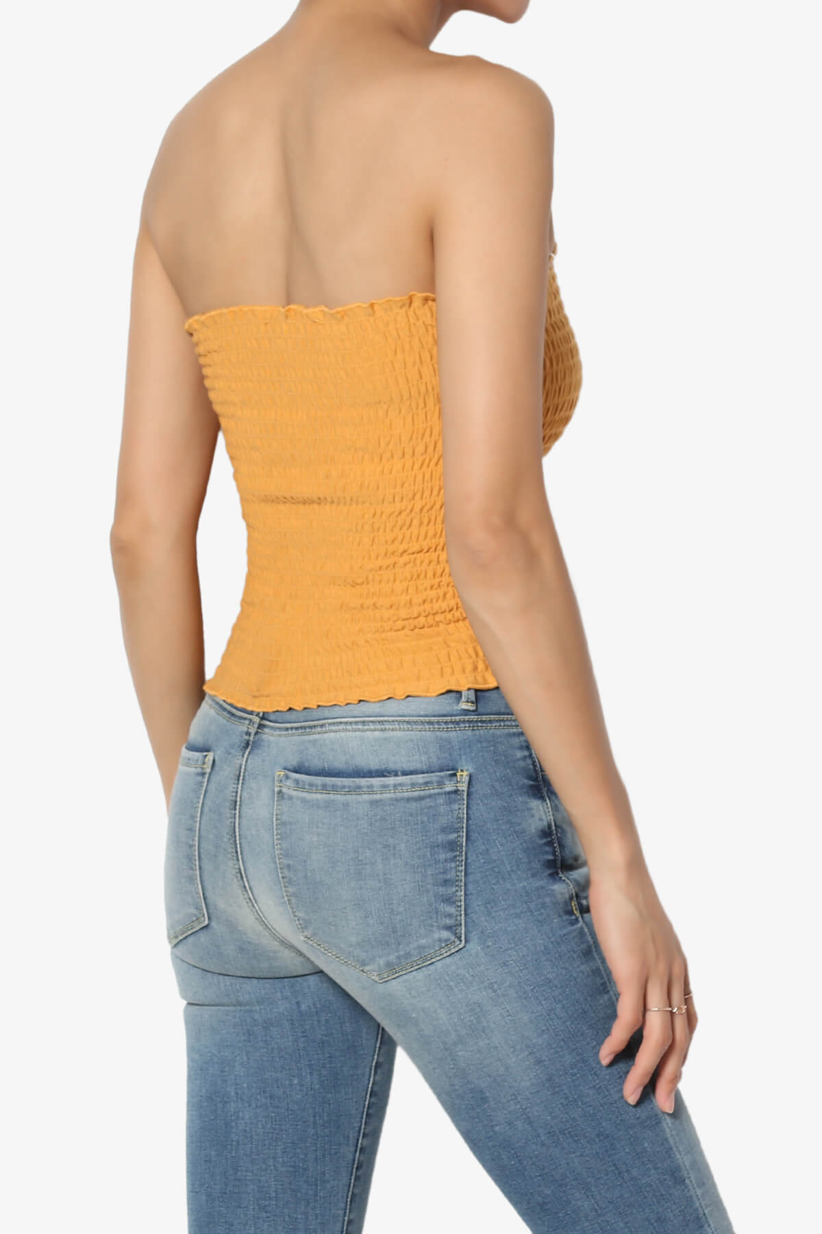 Faleece Smocked Crop Tube Top MUSTARD_4
