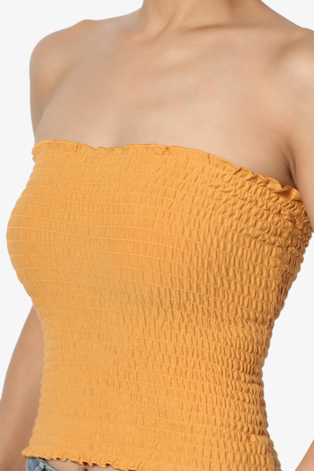 Faleece Smocked Crop Tube Top MUSTARD_5