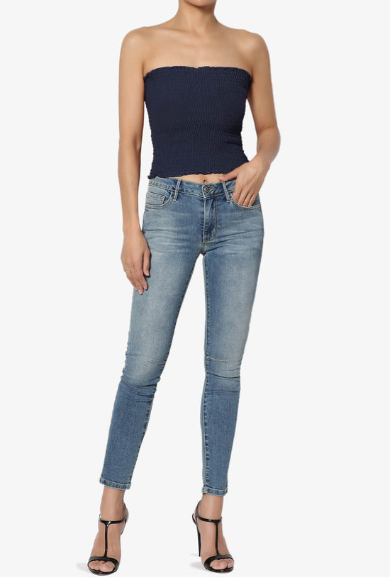 Faleece Smocked Crop Tube Top NAVY_6