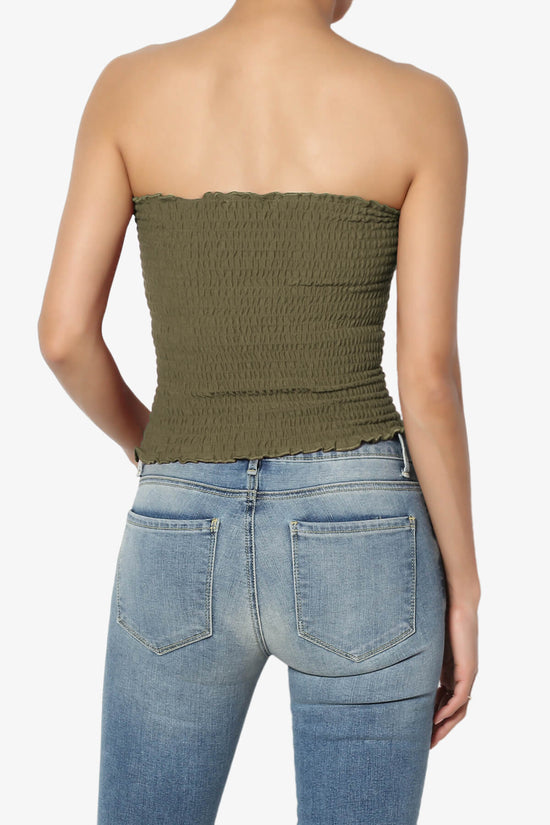 Faleece Smocked Crop Tube Top OLIVE KHAKI_2