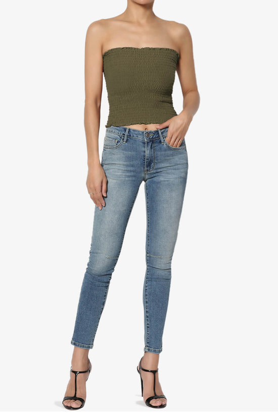 Faleece Smocked Crop Tube Top OLIVE KHAKI_6