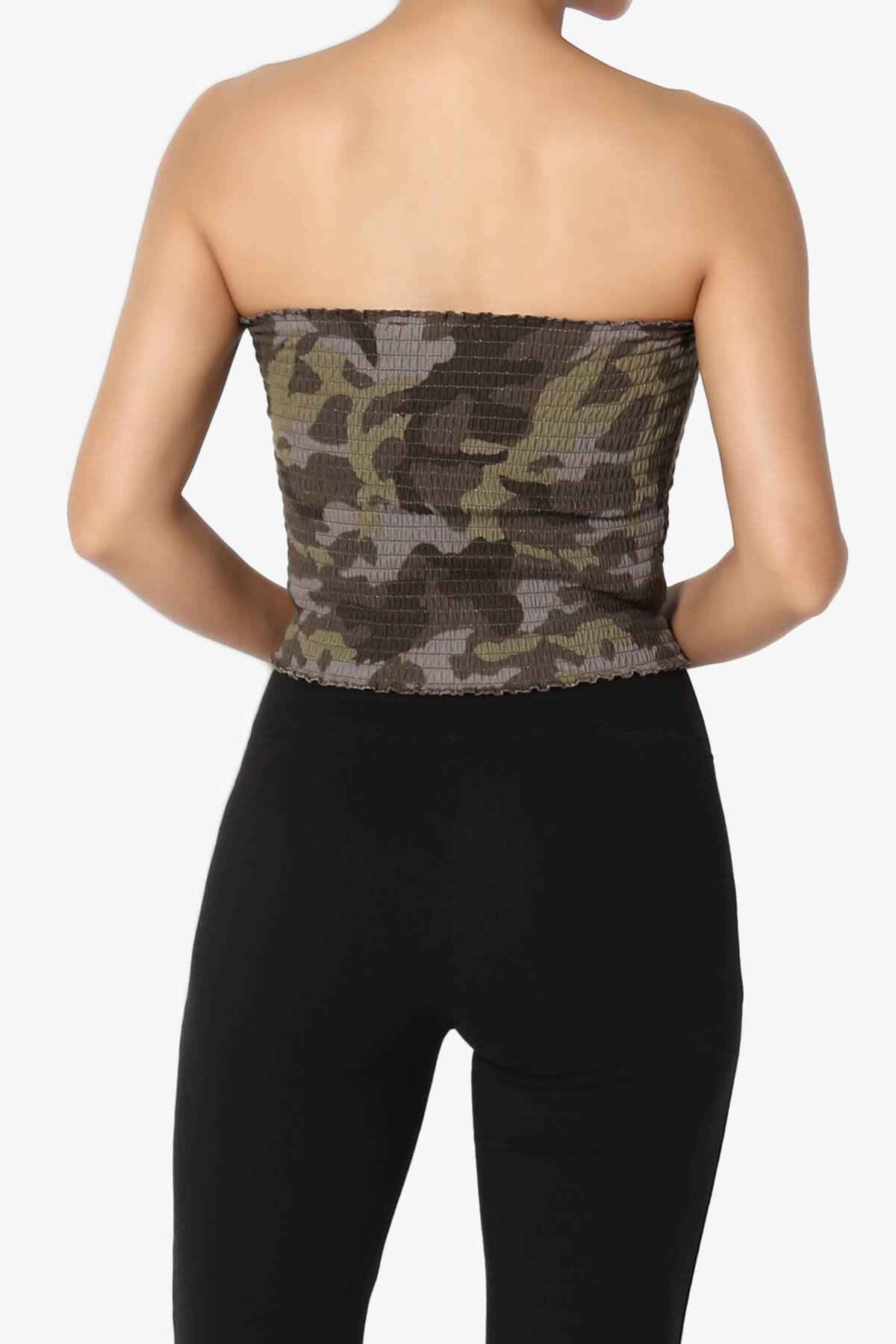 Faleece Camo Smocked Crop Tube Top
