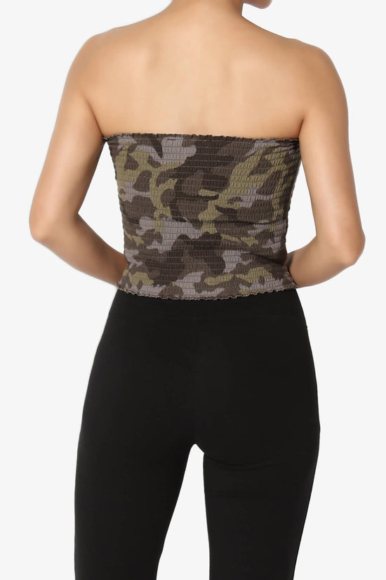 Faleece Camo Smocked Crop Tube Top