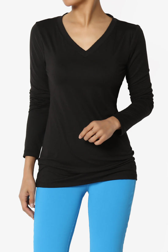 Gaia Microfiber V-Neck Long Sleeve T-Shirt BLACK_1
