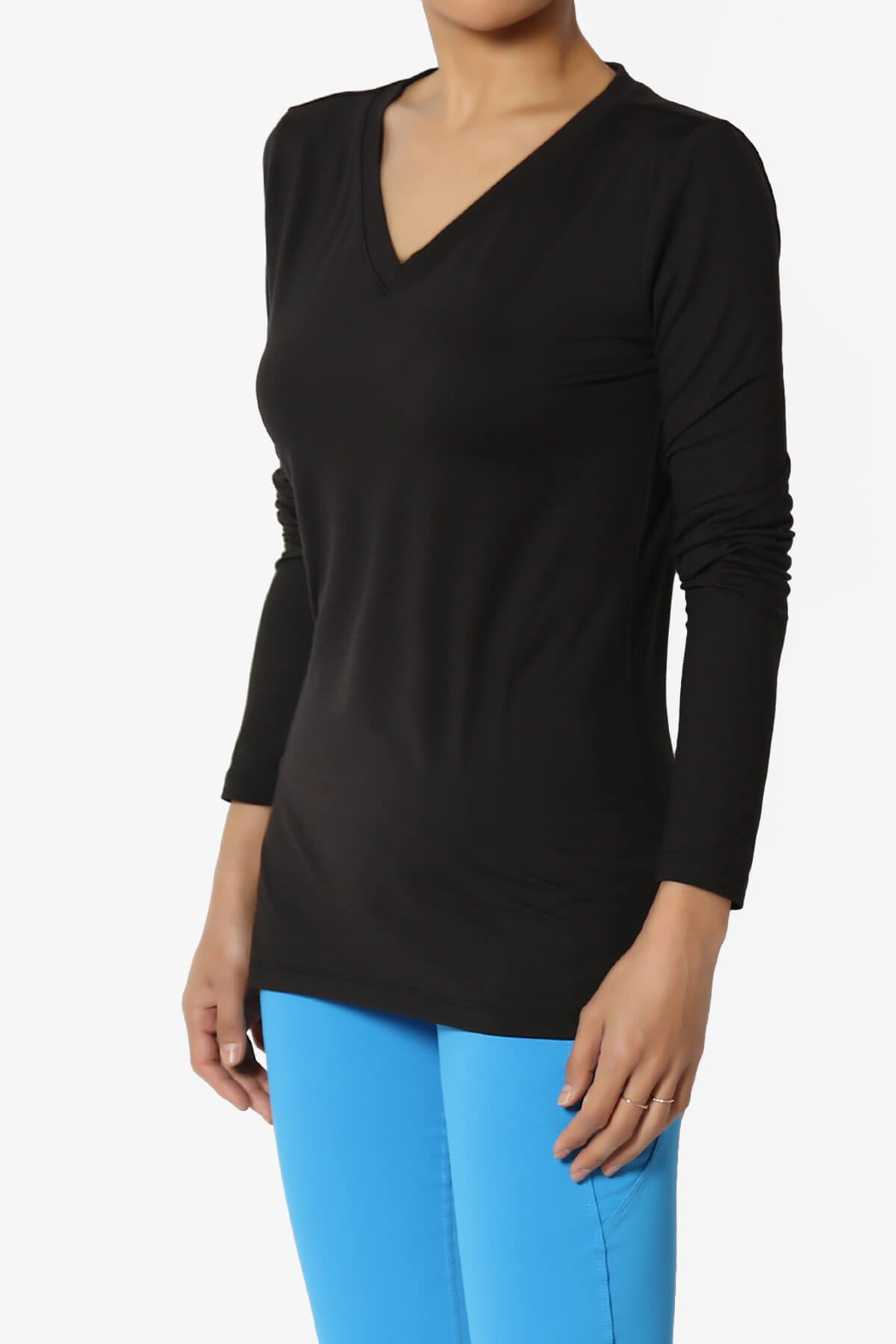 Gaia Microfiber V-Neck Long Sleeve T-Shirt BLACK_3