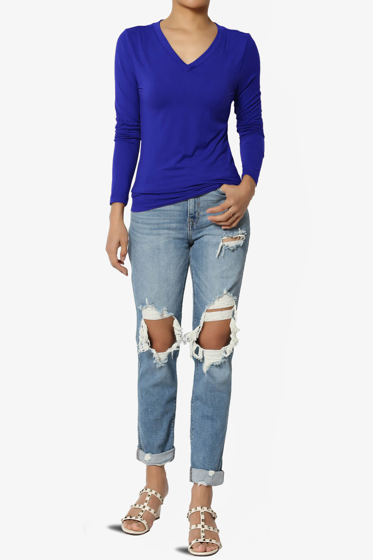 Gaia Microfiber V-Neck Long Sleeve T-Shirt BRIGHT BLUE_6