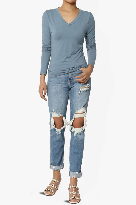 Gaia Microfiber V-Neck Long Sleeve T-Shirt CEMENT_6