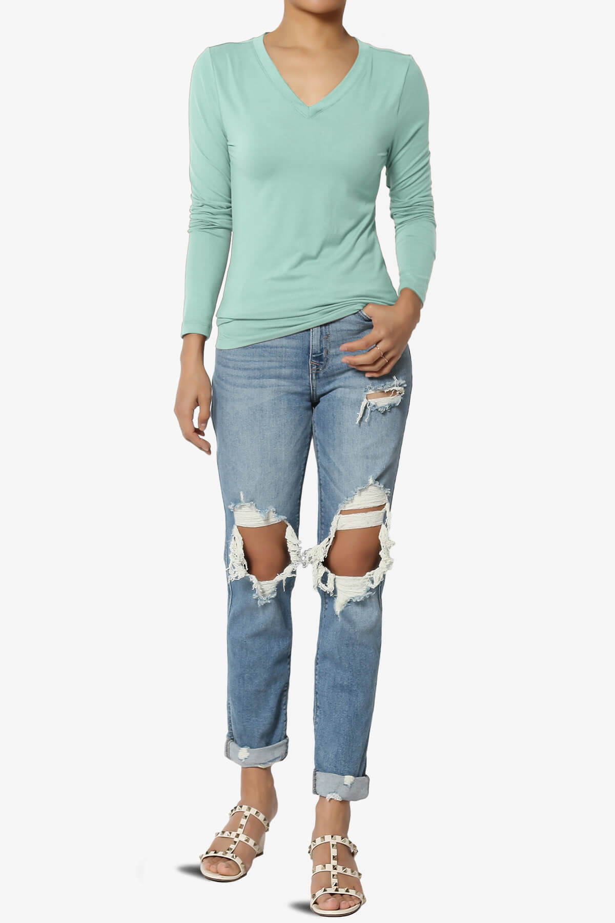 Gaia Microfiber V-Neck Long Sleeve T-Shirt LIGHT GREEN_6