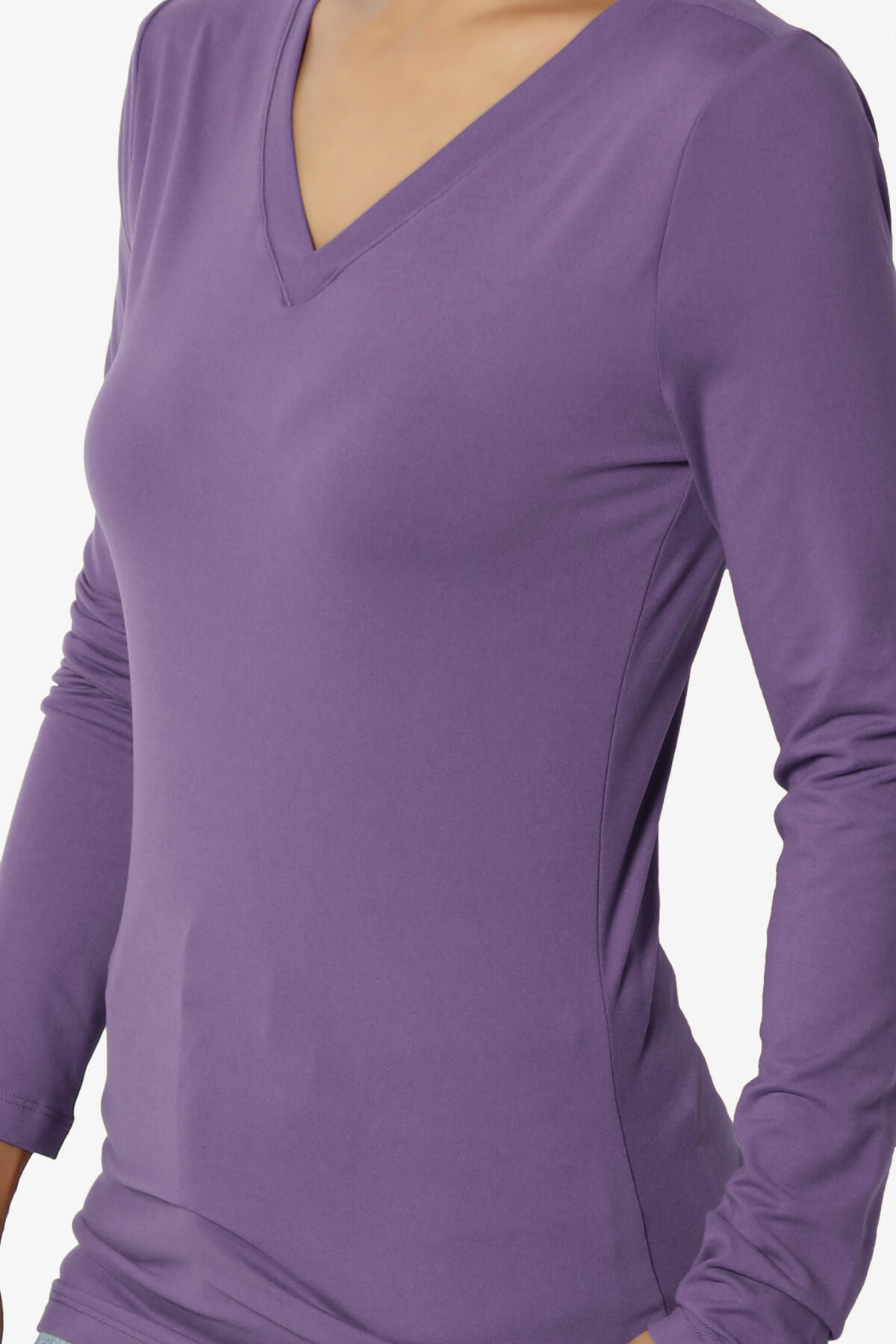 Gaia Microfiber V-Neck Long Sleeve T-Shirt LILAC GREY_5