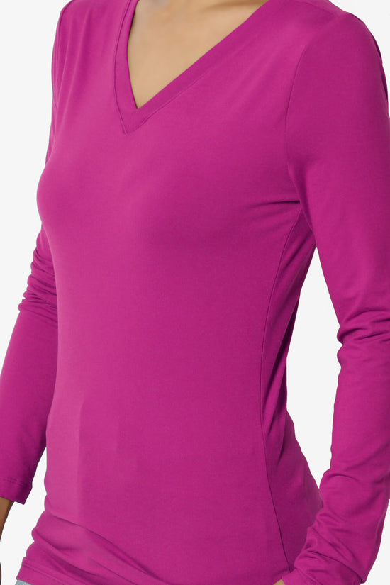 Gaia Microfiber V-Neck Long Sleeve T-Shirt MAGENTA_5
