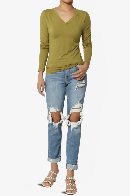Gaia Microfiber V-Neck Long Sleeve T-Shirt OLIVE MUSTARD_6