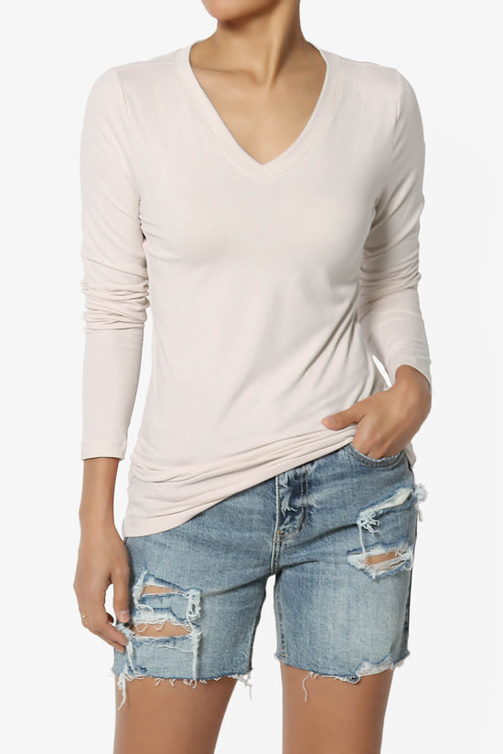 Gaia Microfiber V-Neck Long Sleeve T-Shirt SAND BEIGE_1