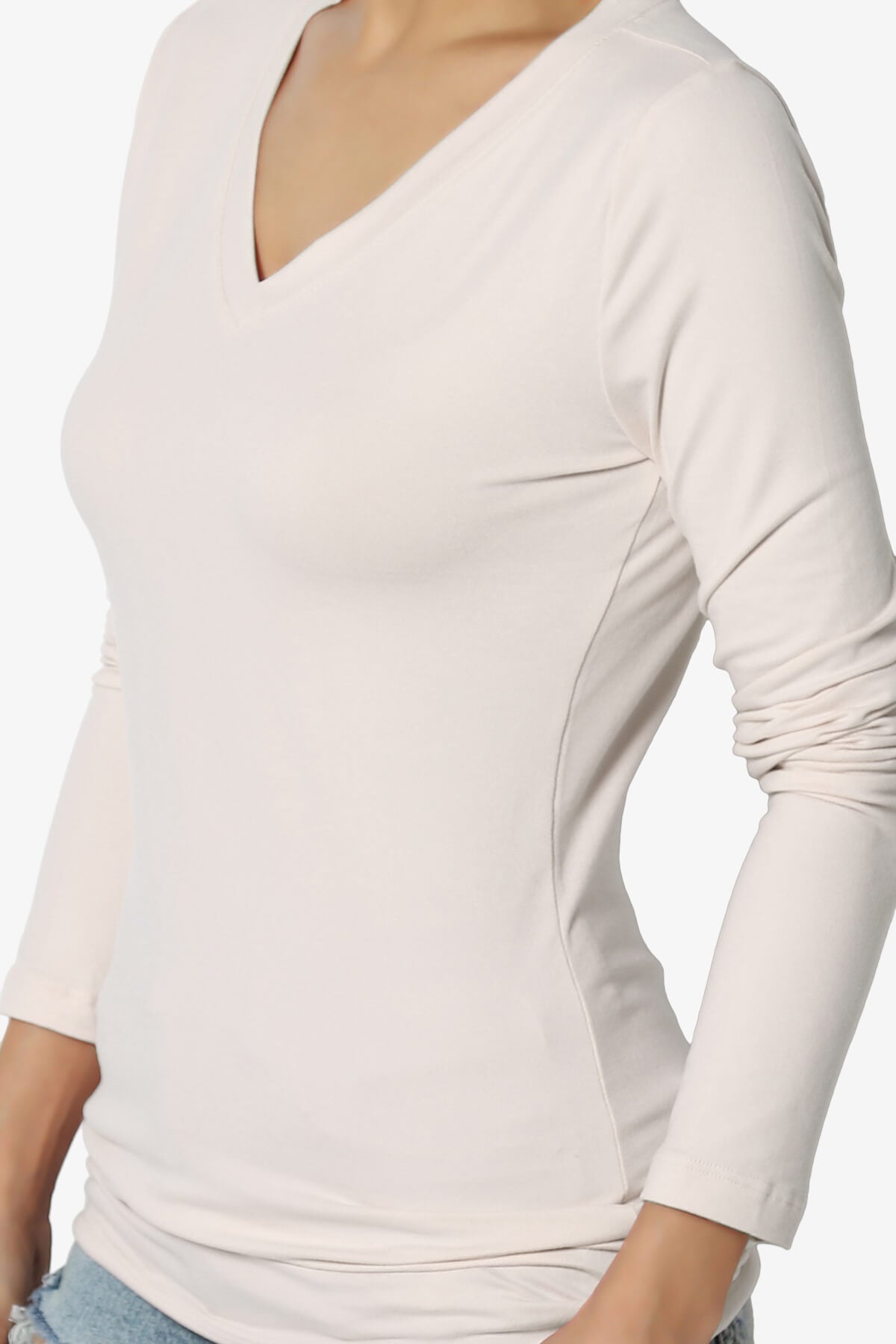 Gaia Microfiber V-Neck Long Sleeve T-Shirt SAND BEIGE_5