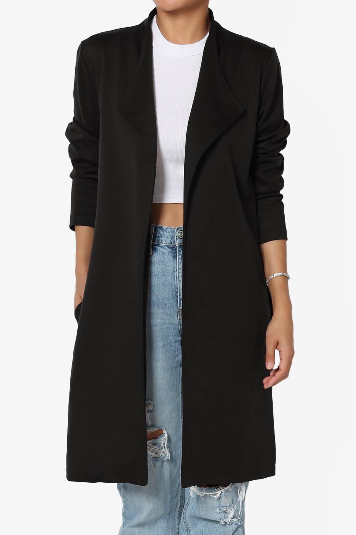 Hawke Open Front Knit Long Jacket BLACK_1