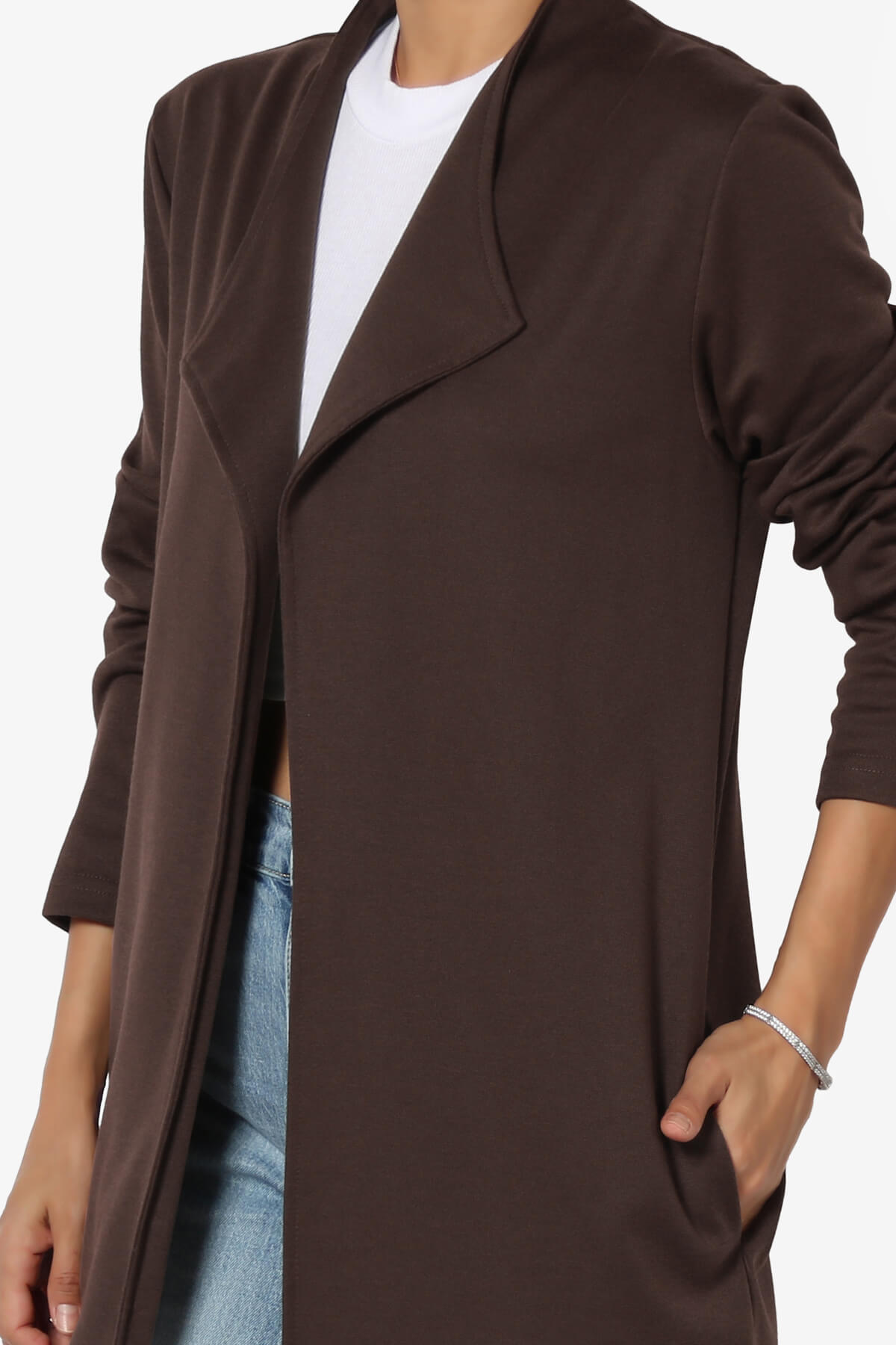 Hawke Open Front Knit Long Jacket BROWN_5