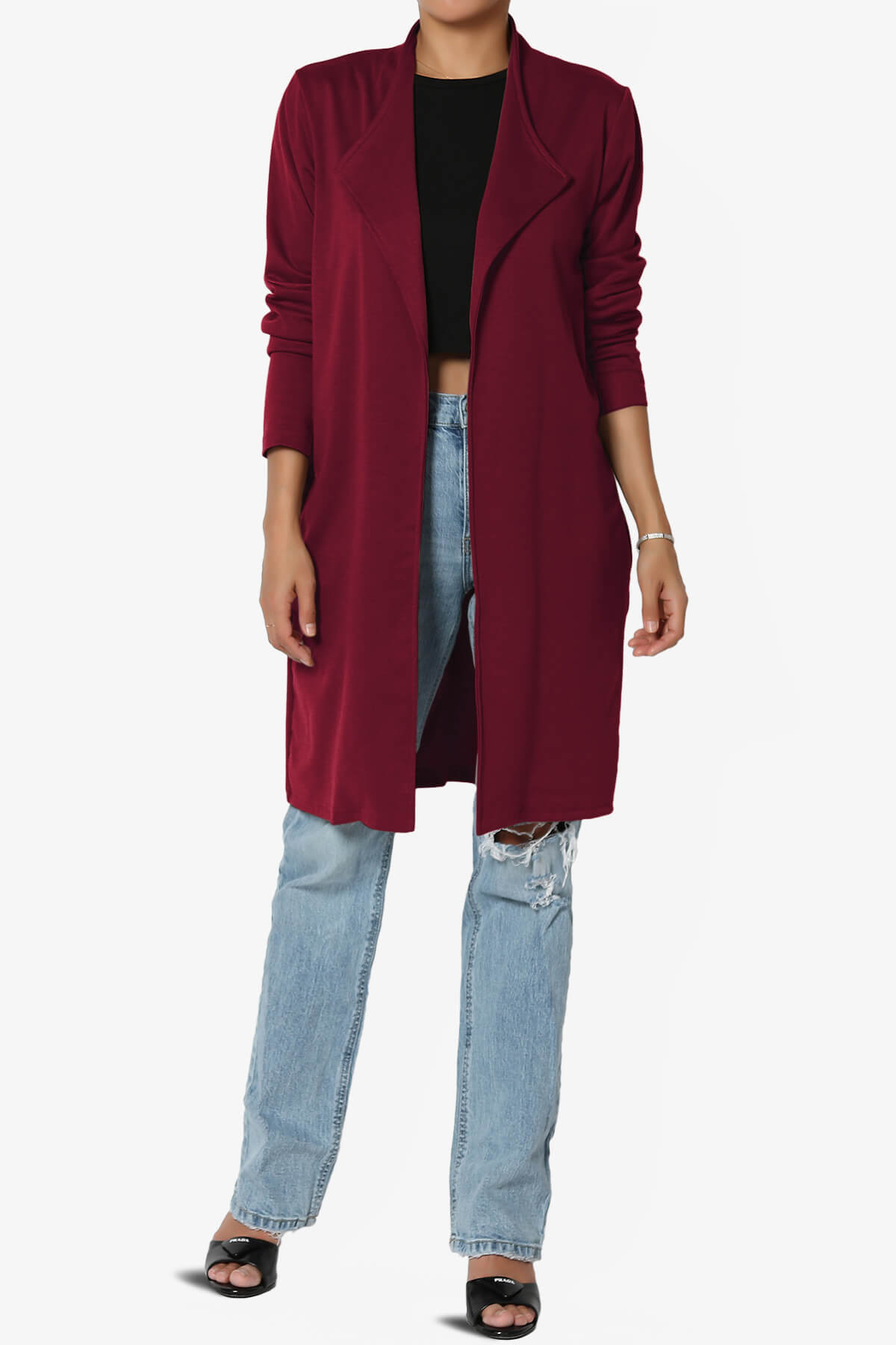 Hawke Open Front Knit Long Jacket DARK RED_6