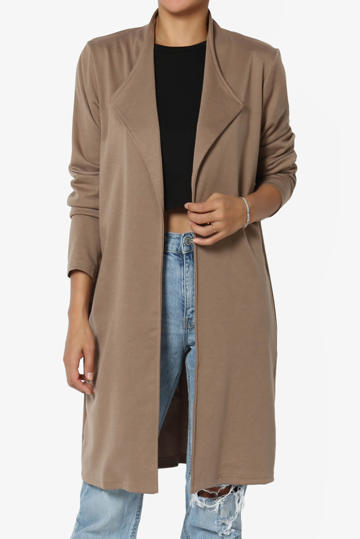 Hawke Open Front Knit Long Jacket KHAKI_1
