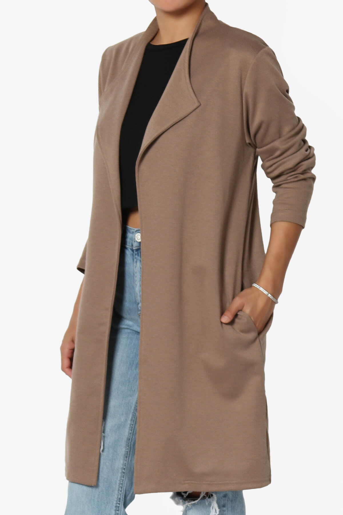 Hawke Open Front Knit Long Jacket KHAKI_3