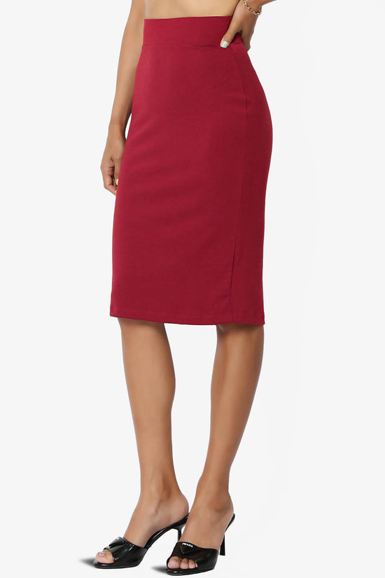 Hayle Soft Knit High Rise Midi Pencil Skirt BURGUNDY_3