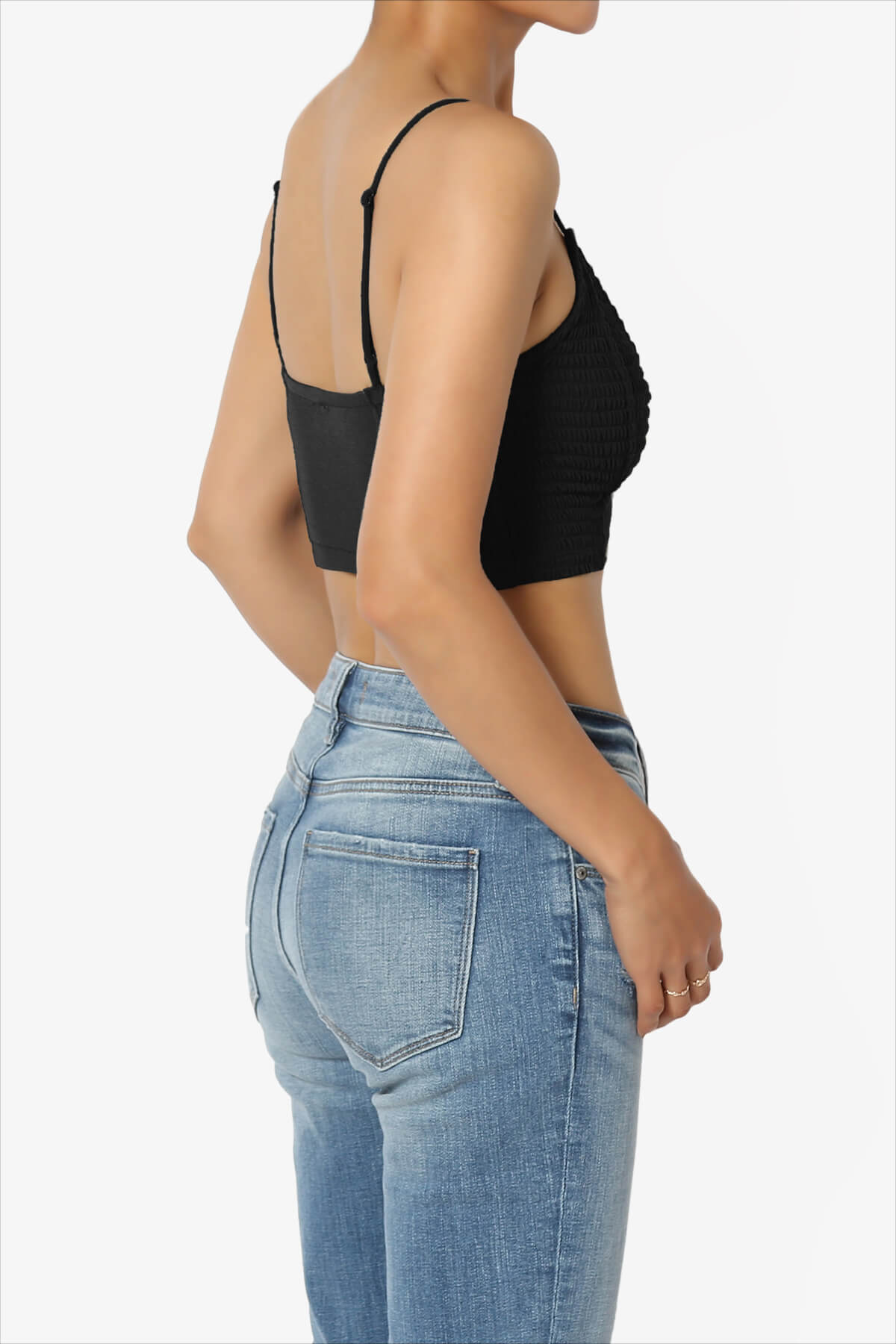 Jennie Smocked Triangle Bralette BLACK_4